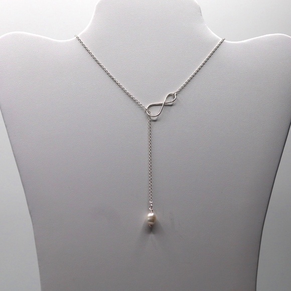 Sterling Silver Infinity Lariat Necklace with Pearl - Picture 1 of 1